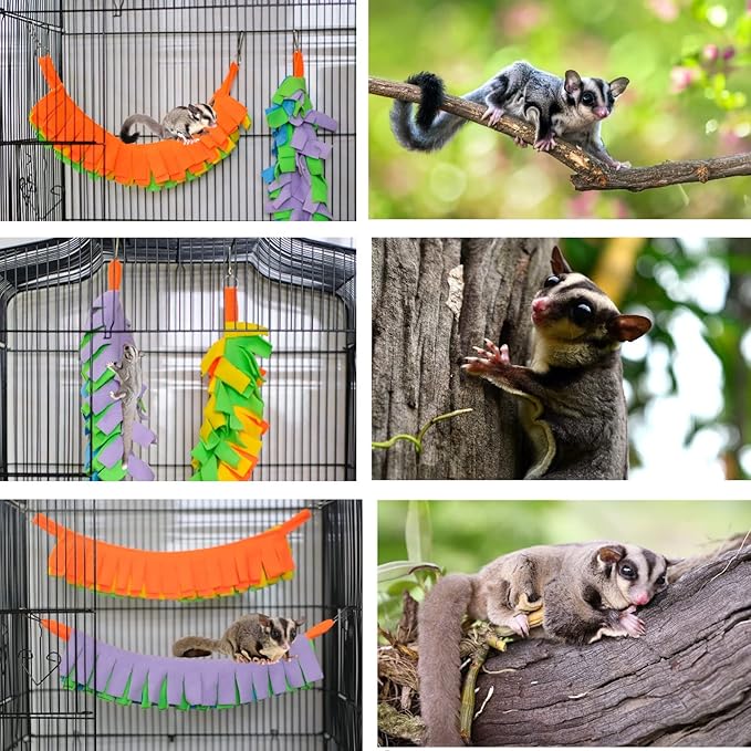 FABMODE 2 Packs Small Pet Toys, Sugar Glider Cage Accessories, Climbing Toys Swing Toys, Suitable for Ferret Birds Parrots Hamster Squirrel Chinchilla Guinea Pigs (with one Water Bowl)