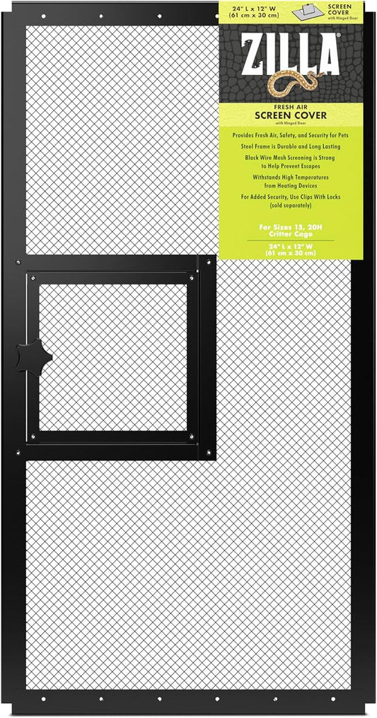 Zilla Pet Reptile Terrarium Fresh Air Screen Cover with Hinged Door 24" x 12"