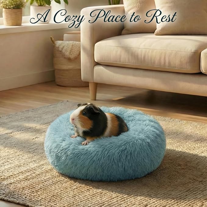 Guinea Pig Bed 11.8 Inch for Small Animal，Washable Small Animal Beds，Hideout Soft & Comfortable Donut Bed for Dwarf Rabbits/Hamster/Hedgehog/Ferrets,Blue