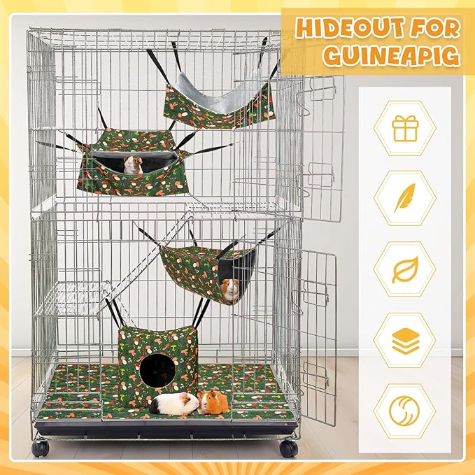 Geelin 8 Pcs Rat Hammock Bed Rat Accessories for Cage Ferret Hammock Bed Hideout Guinea Pig Hanging Tunnel Glider Toy for Small Animals Hamster Chinchilla Sugar Squirrel