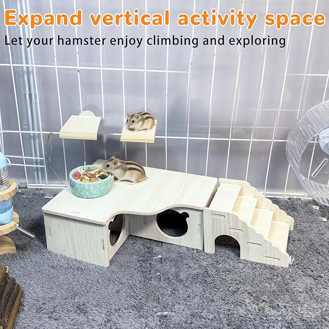 Hamster Hideout Multi-Chamber Hamster House Maze Tunnel Rat Cage Platform Stand Boards Habitats Decor Accessories for Gerbils Mice Lemmings (S)