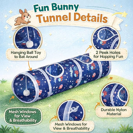 HERCOCCI Bunny Tunnel, Collapsible Rabbit Toys Hideout Tunnels & Tubes with Chew Toy Set for Guinea Pigs, Chinchillas, Ferrets and Small Pets