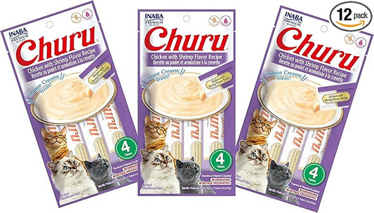 INABA Churu Chicken with Shrimp Flavor Recipe Lickable Purée Natural Cat Treats 12 Tubes