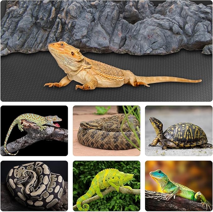 120 Gallon Reptile Terrarium Mat, Bearded Dragon Liner for 4x2x2 Enclosure | Bearded Dragon Tank Accessories 24 inch X 144 inch, Reptile Flooring Substrate Carpet Bedding for Leopard Gecko,Lizard, Black