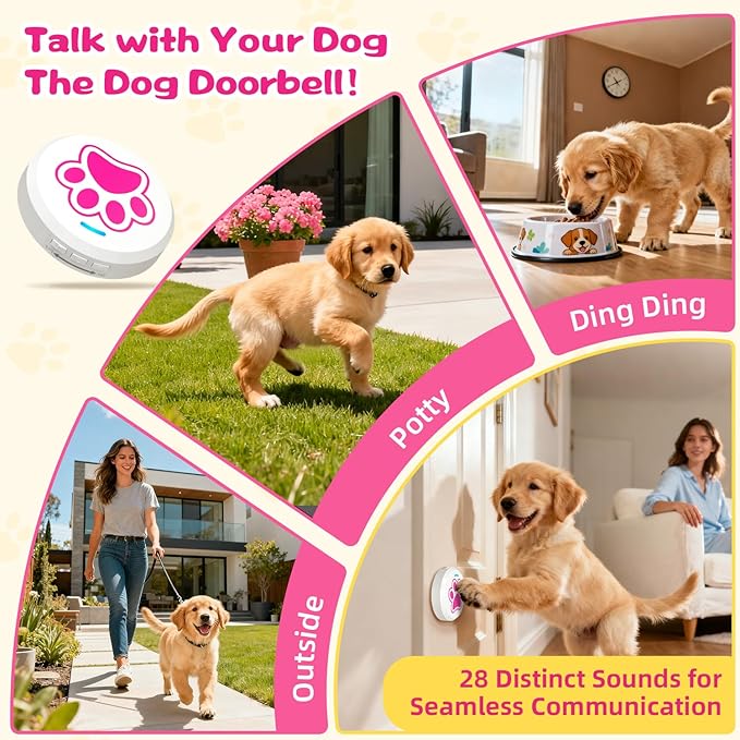 ChunHee Dog Bells to Go Outside - Bell for Dogs to Ring to Go Potty | Chew-Proof Dog Door Bell | 0-115dB Adjustable Volume & 28 Ringtones | Bells for Dog Training to Go Outside Without Barking
