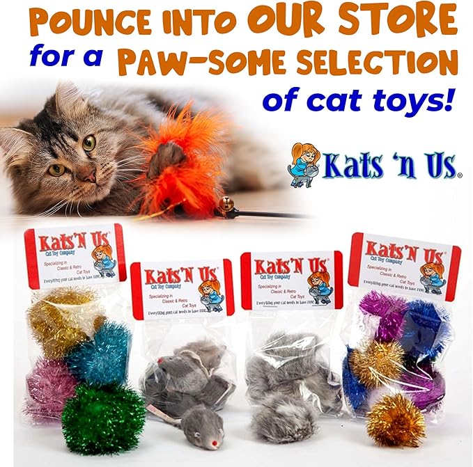 Kats’N US 2 Inch Real Rabbit Fur Handmade Mouse Cat Toy with 19 Inch White Wand - Gray, White Teaser with Bell, Durable Fiberglass Wand & Line, Hunting Instinct Interactive Attachment Set for Cats