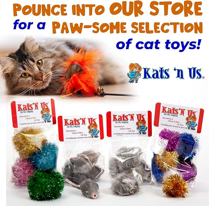 Kats'N Us 18 Inch Wand with Feathers and Mylar Crinkle Teaser Cat Toy - Green, Hunting Instinct Play, Flexible Acrylic Handle, Interactive Exercise Attachment for Indoor Cats