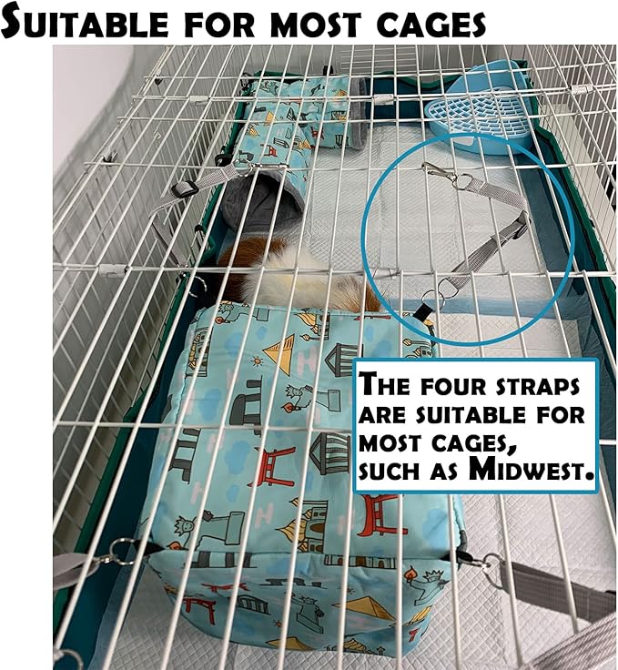 Ferret Hammock Set for cage Cage Accessories 3 Style,Ferret Double Hammock or Square House and Tunnel Bed for Guinea Pig Toy(Blue)