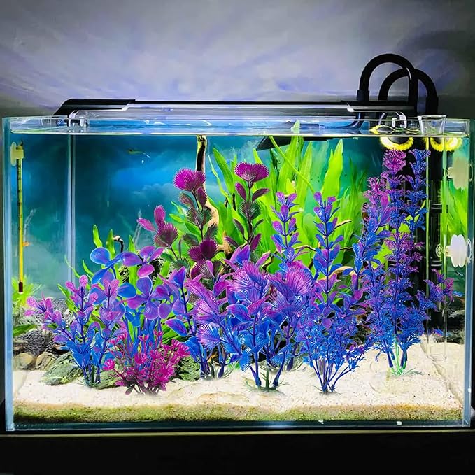 COMSUN 10 Pack Artificial Aquarium Plants, Small Size 4 inch Approximate Height Fish Tank Decorations Home Décor Plastic Purple