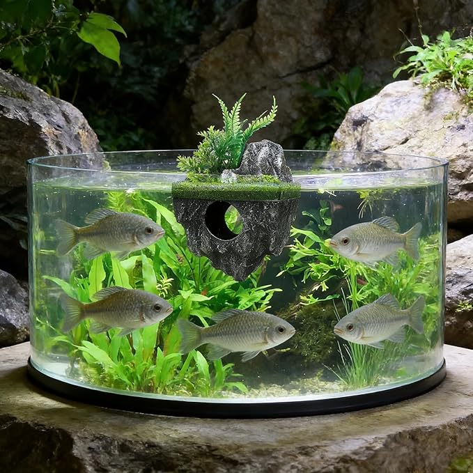 Floating Stone Aquarium Decoration, Realistic Rock Fish Tank Ornament Artificial Resin Suspended Stone Decor for Aquascaping, Resin Landscaping Decor