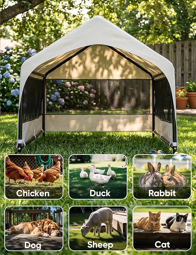 Suddus Dog House Outdoor, Extra Large Dog Tent Outside, Dog Shade Shelter with Three-Sided Breathable Mesh Windows, Sun Rain Cover for Pet, Dogs 48" D x 48" W x 39" H