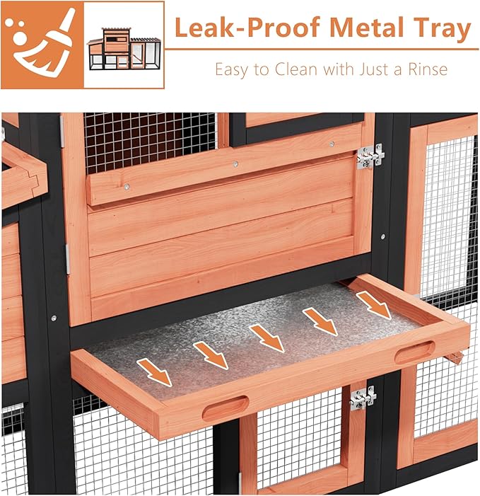 Outdoor Duck Coop with Run, Weatherproof Poultry Cage for 2-4 Chickens, Hen House with Nesting Boxes and Removable Tray for Easy Cleaning, Rabbit Cage Bunny Hutch in Orange with Black