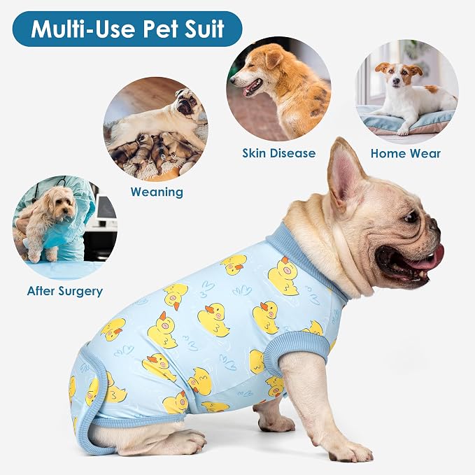 cyeollo Recovery Suit for Dogs Surgery Suit Female Spay Soft Pet Onesie Bodysuit Male Dog Neuter, Medium Large Dogs Surgical Recovery Shirt, Yellow Duck, XL