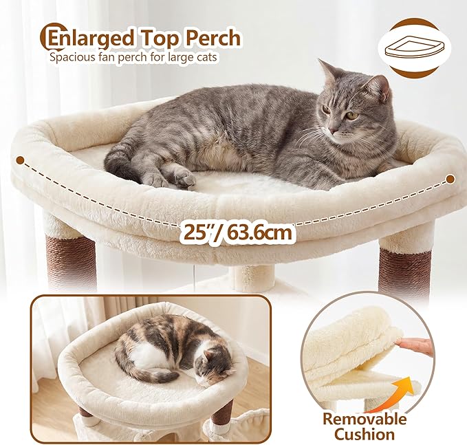 Heybly Cat Tree, 53.1-Inch Corner Stable Cat Tower for Large Indoor Cats, Well-Structured Interactive Cat Condo with Fan-Shaped Top Perch, Cozy Condo, Sturdy Base, Basket & Hammock, Beige HCT029MJ