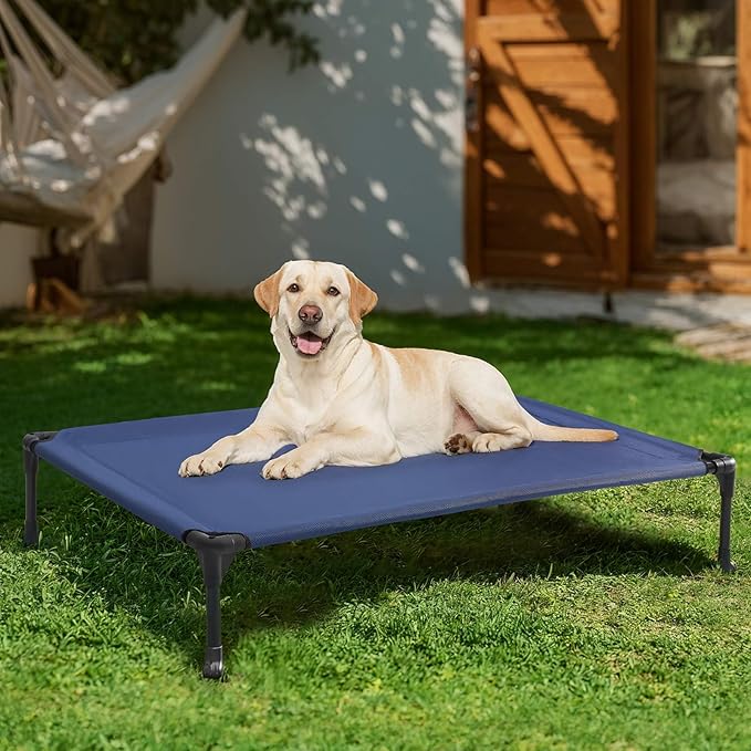 Veehoo Cooling Elevated Dog Bed, Portable Raised Pet Cot with Washable & Breathable Mesh, No-Slip Feet Durable Dog Cots Bed for Indoor & Outdoor Use, Large, CWC1803-L
