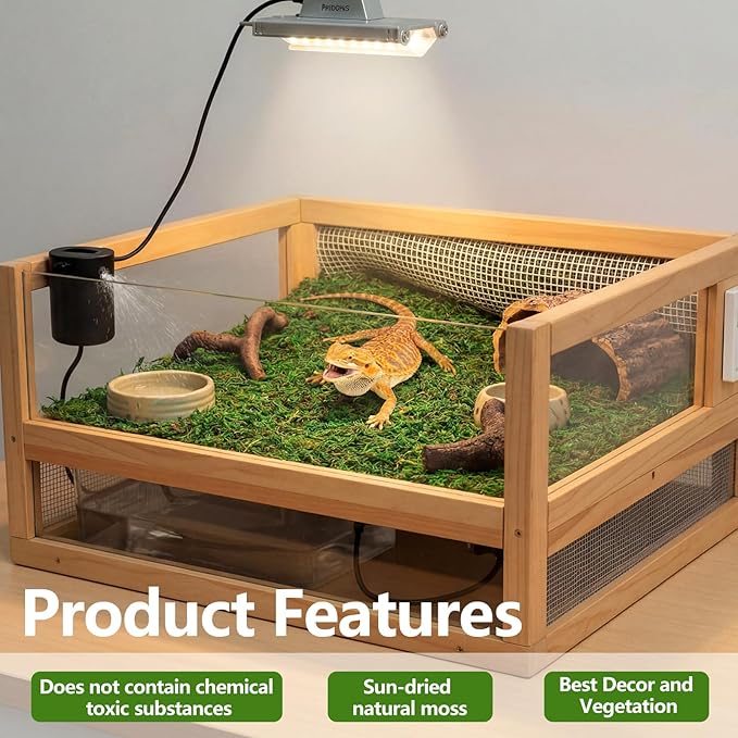 Breling 4 Pcs Reptile Carpet Natural Moss Terrarium Bedding 12'' x 12'' Reptile Habitat Mat Moisture Retaining Substrate Liner for Bearded Dragon Lizard Tortoise Snake Leopard Gecko Tank Accessories