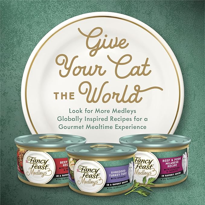 Purina Fancy Feast Medleys Wet Cat Food Shredded Tuna Fare with Spinach in Savory Broth - (Pack of 24) 3 oz. Cans