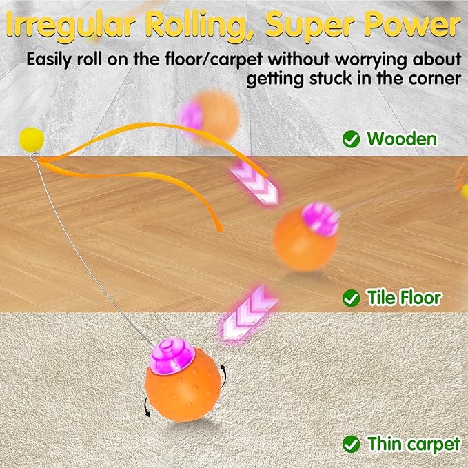 Muhhiba Interactive Cat Toys Balls, Automatic Moving Cat Toys for Indoor Cats, Self Rotating Ball with Motion Activated, Electric Cat Mouse Toys, USB Rechargeable