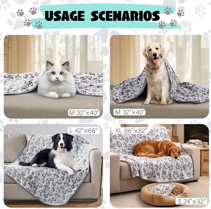 Stuffed® Premium Soft Dog Blanket Washable, 40"x32" Cat Blanket for Indoor Cats Large Medium Small Dog Puppy Essentials (Grey)