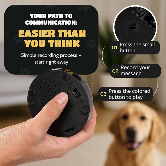 KUL KING'S Waterproof & Non-Slip Dog Talking Buttons - 4 Recordable Buttons with Batteries, Stickers, Training Guide - Talking Dog Buttons for Communication