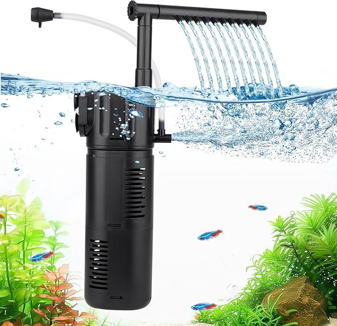 hygger Aquarium Internal Filter for 15-30 Gallon Tank, Flow Rate Adjustable 4 in 1 Submersible Fish Tank Filter with Aeration System,Filtration/Oxygenation/Waveker/Circulation