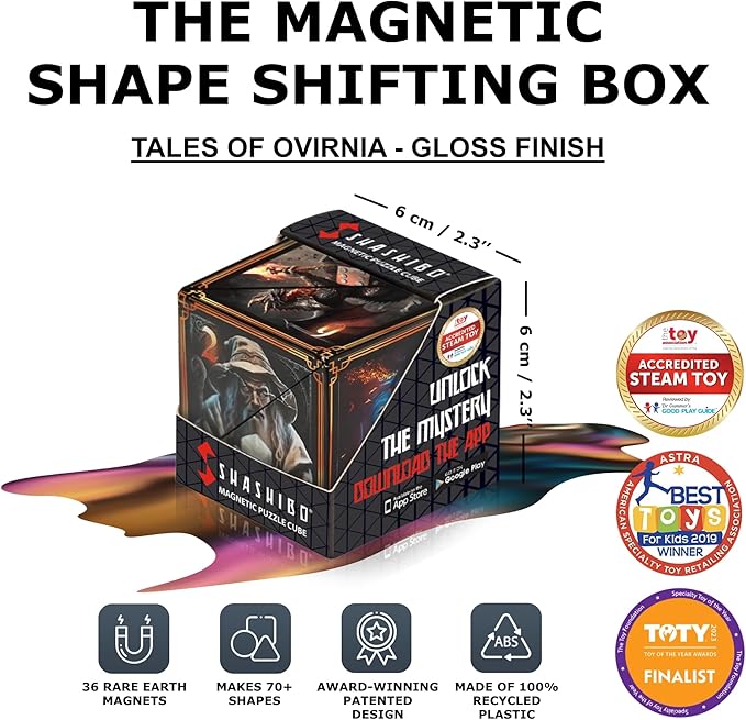 Shashibo Shape Shifting Box - Award-Winning STEM Fidget Toy with Ultra Strong Magnets - Puzzle Cube Transforms Into 100+ Shapes, Perfect Sensory Gift for Kids, Teens, and Adults (Tales of Ovirnia)
