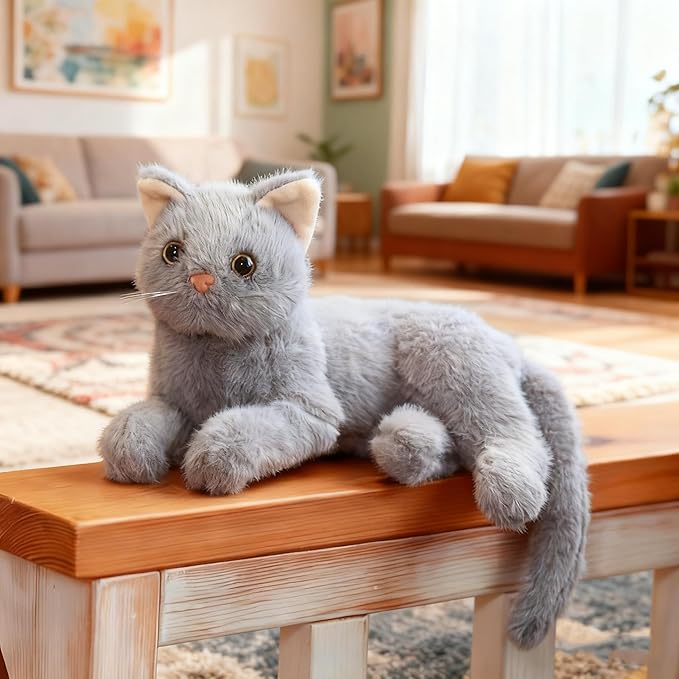 Gray Cat Plush Soft Plush Cat Toy, 12 inch Realistic Black Cat Stuffed Animal Gifts for Boys and Girls (Gray)