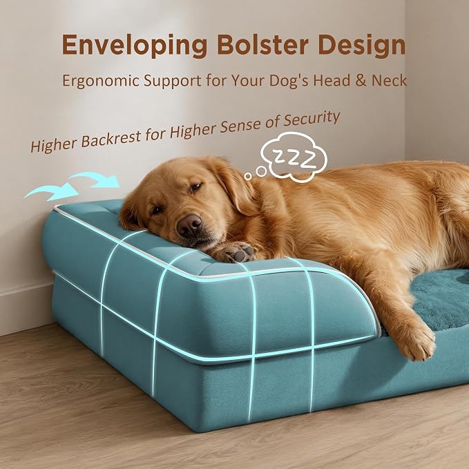 Comfort Expression Orthopedic Dog Beds for Large Sized Dog with Bolster | Waterproof Dog Couch Bed with Washable Cover & Non-Slip Bottom, Supportive Egg Crate Foam Large Pet Bed, 38x25 Inch