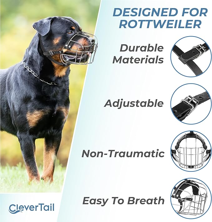 XL Metal Dog Muzzle for Large Sized Dogs – Heavy Duty Rottweiler Muzzle – Basket Extra Large Dog Muzzles for Barking and Biting Cane Corso, Mastiff, Labrador, Bulldog and Other Big Breeds