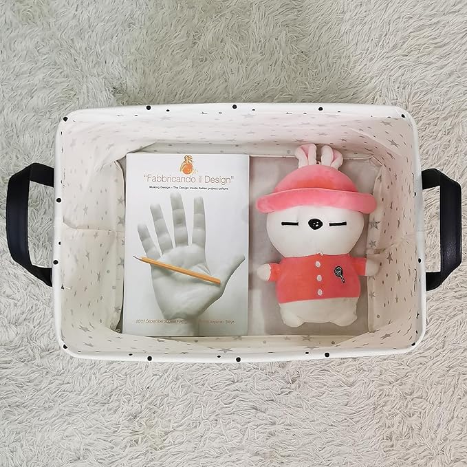 Storage Basket,Nursery Hamper Canvas Laundry Basket Foldable with Waterproof PE Coating Storage, Office, Bedroom, Clothes,Toys (Rec-Star)