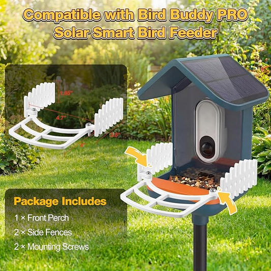 Dreyoo Perch Extender with 2 Side Fences Compatible with Bird Buddy Smart Bird Feeder - Wider Landing Space, Camera-Friendly Design for Clear Photos, UV-Resistant Outdoor Accessory, Screws Included