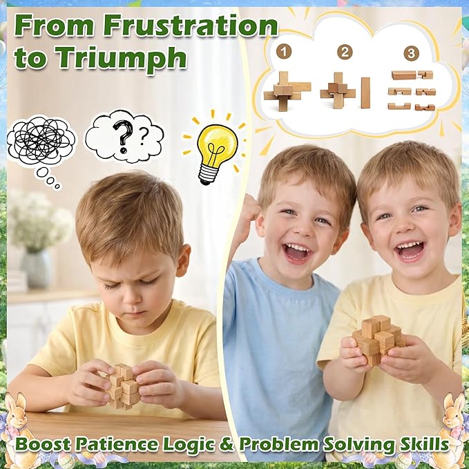 24 Pack Brain Teaser Puzzle Set, Metal & Wooden Puzzles with Balance Challenges, IQ Logic Games and Mind Teaser Toys Party Favors Return Gifts for Kids Teens and Adults
