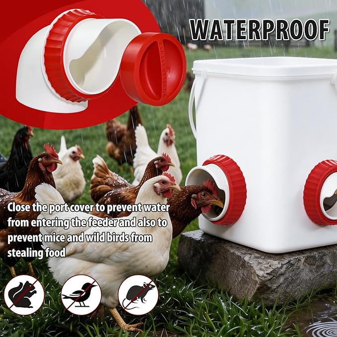 8PACK No Waste Chicken Feeder Ports - DIY Chicken Feeder Kit with Hole Saw - Chicken Feeder Cups for Bucket,Barrels,Bins,Troughs