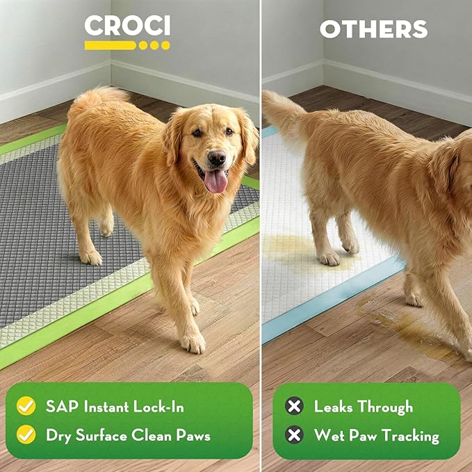 CROCI Dog Pads Extra Large, 30"x36" XXL Puppy Pads, 2X Odor-Control with Charcoal & Bamboo Material, 4-Corner Adhesive Tabs, Super Absorbent & Leak-Proof (30 Counts)