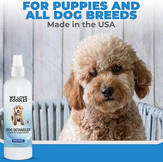 We Love Doodles Dog Detangler Spray - Leave-in Conditioner for Dogs - Dog Detangling Spray - Dematting Spray for Dogs - Tangle Remover - Made in The USA, Large 16 fl oz (Ocean Breeze)