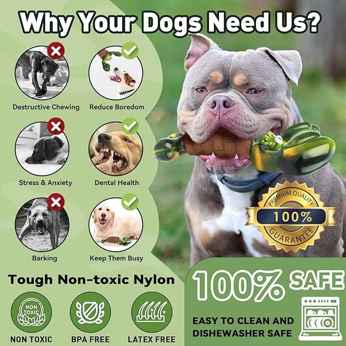 BIKIISEN Squeaky Dog Toys for Aggressive Chewers for Large Dogs, Interactive Dog Chew Toy to Keep Them Busy, Indestructible Squeaky Dog Toys, Tough Toy for Medium/Large Dogs (Green)