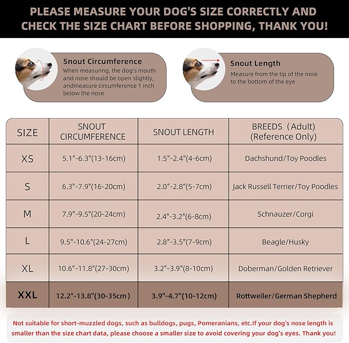 Dog Muzzle, Breathable Soft for Extra Large Dogs to Anti & Prevent Barking Biting Chewing, Reflective & Adjustable Basket Muzzle with Air Mesh for German Shepherd Brown XXL