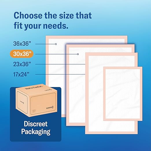 Curera Chucks® Premium Disposable Underpads 30”x36” [100-Count] Ultra Absorbent Chux Incontinence Bed Pads Disposable Adult with Adhesive Tape, Pee Pads Pet Training Pads XX-Large 30x36 Bulk Pack