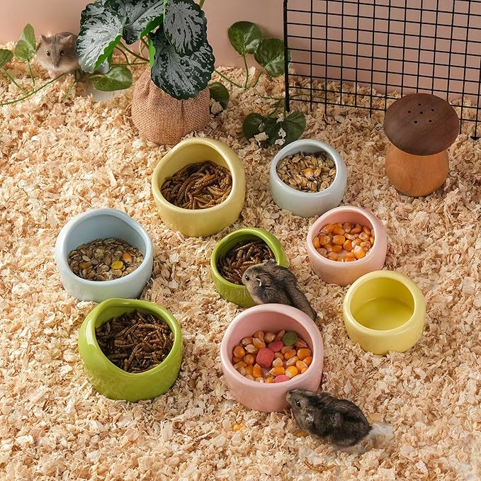 VanEnjoy 2 Pack Small Hamster Food Bowl Ceramic Guinea Pig Food Dish No Spill Hamster Food and Water Bowl Small Animal Food Bowl - Pink and Blue