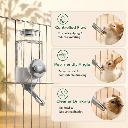 30oz Ball-Tip Hanging Water Bottle for Small Animal Cage Gray | Visible Water Level， Controlled Drinking Flow， Helps Keep Bedding Drier， External Mount Saves Cage Space