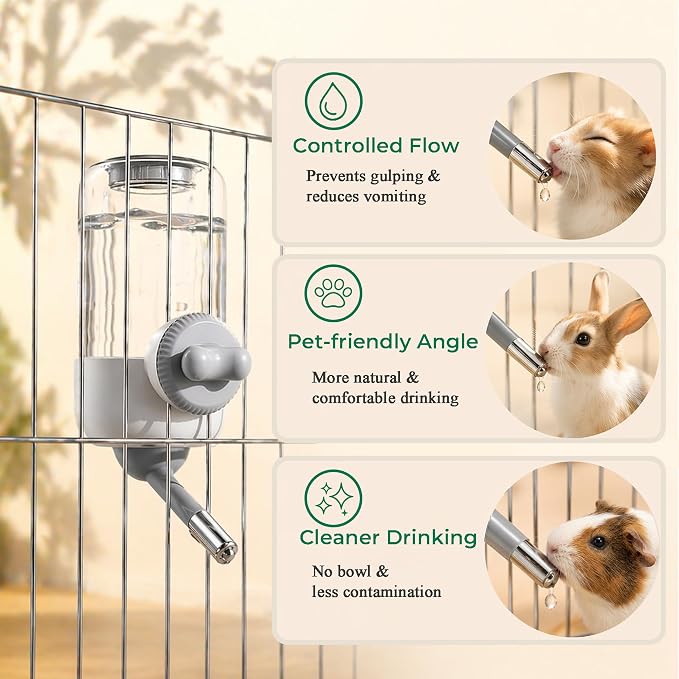 30oz Ball-Tip Hanging Water Bottle for Small Animal Cage Yellow | Visible Water Level， Controlled Drinking Flow， Helps Keep Bedding Drier， External Mount Saves Cage Space