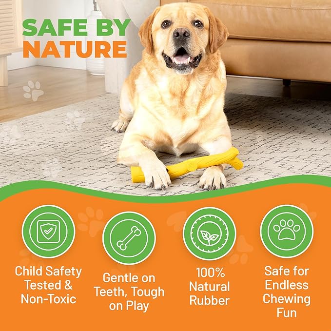Yellow Chicken Flavored Rubber Dog Toy - 100% Natural Rubber Squeaky Toy for Medium & Large Breeds - Ideal for Fetch & Tug of War & Dental Ridges for Chewing - Non-Toxic & Safety Tested