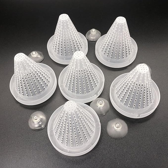 6PCS Aquarium Live Red Worm Feeding Cone Cup Plastic Frozen Brine Shrimp Fish Feeder for Aquarium Tank with Suckers, White,Red