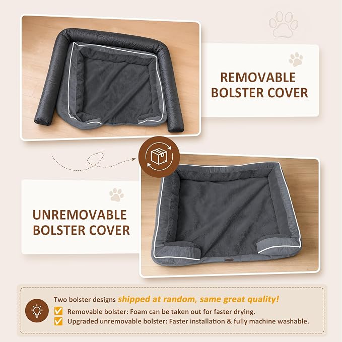 Comfort Expression Orthopedic Dog Beds for Large Sized Dog with Bolster | Waterproof Dog Couch Bed with Washable Cover & Non-Slip Bottom, Supportive Egg Crate Foam Large Pet Bed, 38x25 Inch