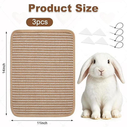 3PCS Rabbit Scratch Mat, Natural Bunny Scratching Pad Claws and Teeth Care Rabbit Mats for Cages Chew Toys for Bunny Pet Cage Bedding for Biting Sleeping Nesting (11x14 inch)