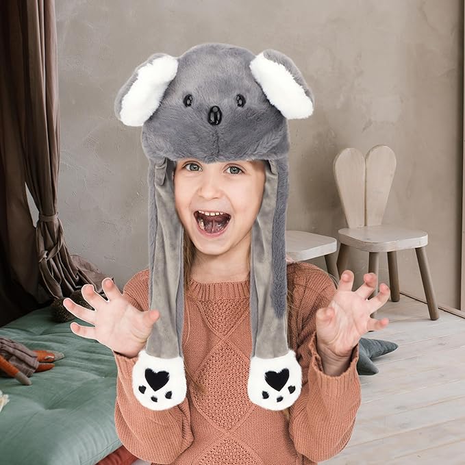 Bubblepompom Animal Hat with Ears Moving Jumping Pop Up Beating Hat Plush Holiday Cosplay Dress Up Funny Gift for Kids