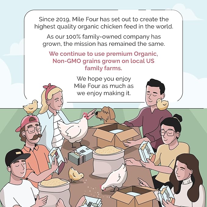 Mile Four Organic Chicken Feed (46 lbs) Layer Mash, Non-GMO, USA Grown, 16% Protein, Corn-Free, Soy-Free, Non-Medicated Feed for Chickens