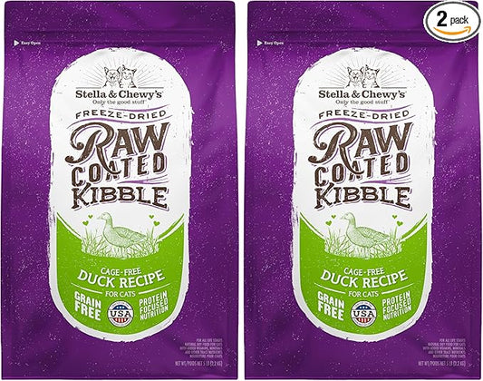 Stella & Chewy's Raw Coated Cat Food - High Protein, Grain-Free Kibble with Cage-Free Duck - Premium Digestive Support with Probiotics - All Natural Small Kibble - Perfect for Picky Eaters - 5 lb Bag