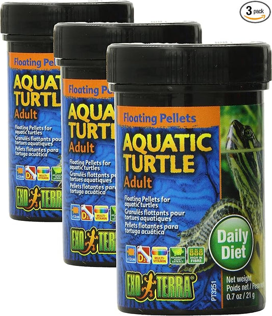 Exo Terra Adult Aquatic Turtle Food, Floating Pellets for Reptiles, 0.7 Oz., PT3251 (Pack of 3)