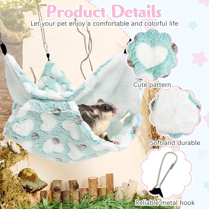 PINVNBY 3 PCS Ferret Rat Hammock Set Hanging Guinea Pig Hideout Bed Small Animals Tunnel Toy Ferret Cage Accessories for Hamster Squirrel Sugar Glider Chinchilla (Green)